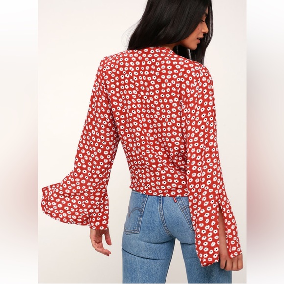 Faithfull the Brand Teguise Red Floral Print Tie-Front Top - Picture 2 of 7